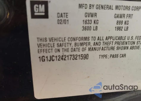 2001 Chevrolet Cavalier from USA, damaged, VIN 1G1JC124217321590